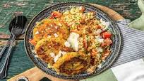 Moroccan Chickpea Falafels With Yellow Couscous and Lemon Crema Moroccan Chickpea Falafels With Yellow Couscous and Lemon Crema