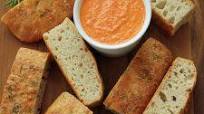 No Knead Focaccia with a Roasted Red Pepper, Feta and Walnut Dipping Sauce No Knead Focaccia with a Roasted Red Pepper, Feta and Walnut Dipping Sauce