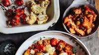 Sticky Aubergine & Courgette Puttanesca with Roast cauliflower Sticky Aubergine & Courgette Puttanesca with Roast cauliflower