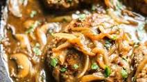 Southern-Style Hamburger Steaks with Onion and Mushroom Gravy Southern-Style Hamburger Steaks with Onion and Mushroom Gravy