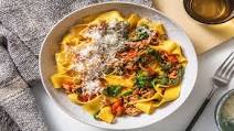 Porky Pappardelle with Spinach and Grated Cheese Porky Pappardelle with Spinach and Grated Cheese