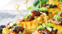 Crispy Pork Belly with Jalapeño Cheddar Cornbread and Hot Honey Crispy Pork Belly with Jalapeño Cheddar Cornbread and Hot Honey