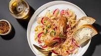 Sheet-Pan Sausages With Sauerkraut and Mustard Sheet-Pan Sausages With Sauerkraut and Mustard