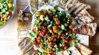 Hummus Heaped with Tomatoes and Cucumbers Hummus Heaped with Tomatoes and Cucumbers