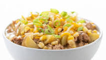 Santa Fe Pork and Potato Stew with cheddar-jack cheese and corn Santa Fe Pork and Potato Stew with cheddar-jack cheese and corn