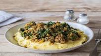 Curried Jamaican Beef & Collard Greens with Spicy Red Chili & Creamy Polenta Curried Jamaican Beef & Collard Greens with Spicy Red Chili & Creamy Polenta