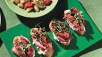 Bruschetta with Rosemary, Roasted Plum Tomatoes, Ricotta, and Prosciutto Bruschetta with Rosemary, Roasted Plum Tomatoes, Ricotta, and Prosciutto