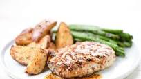 Grilled Pork Chop with Whole Grain Dijon Sauce with red potatoes and green beans Grilled Pork Chop with Whole Grain Dijon Sauce with red potatoes and green beans
