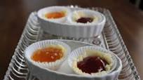 Mini Parmesan Cheese Crisps with Smucker's Sugar Free Apricot and Strawberry Preserves. Mini Parmesan Cheese Crisps with Smucker's Sugar Free Apricot and Strawberry Preserves.