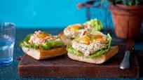 Bruschetta with cottage cheese, caviar and quail egg Bruschetta with cottage cheese, caviar and quail egg