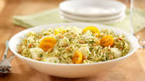 Barilla® Orzo Pasta Salad with Basil Pesto, Cherry Tomatoes & Fresh Mozzarella Barilla® Orzo Pasta Salad with Basil Pesto, Cherry Tomatoes & Fresh Mozzarella