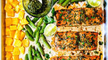 Sheet Pan Asian Chimichurri Salmon with Pineapple and Snap Peas Sheet Pan Asian Chimichurri Salmon with Pineapple and Snap Peas