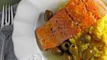 Roast Steelhead with Citrus & Olives over Saffron Risotto Roast Steelhead with Citrus & Olives over Saffron Risotto
