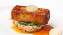 Crispy pork belly with black pudding, celeriac remoulade and apple purée Crispy pork belly with black pudding, celeriac remoulade and apple purée