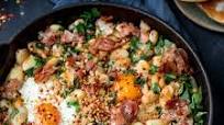 Spicy Egg Breakfast with Smashed Beans and Pancetta Spicy Egg Breakfast with Smashed Beans and Pancetta