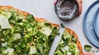 Vegetarian White Pizza With Shaved Vegetables and Pesto Vegetarian White Pizza With Shaved Vegetables and Pesto