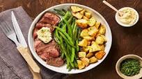 Buttered-Up Steak with Roasted Potatoes and Garlicky Green Beans Buttered-Up Steak with Roasted Potatoes and Garlicky Green Beans
