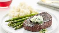 Steakhouse Sirloin with Herb Butter with mashed potatoes and asparagus Steakhouse Sirloin with Herb Butter with mashed potatoes and asparagus