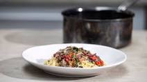 Spaghetti with anchovies, chilli, garlic, parsley, orange zest and capers Spaghetti with anchovies, chilli, garlic, parsley, orange zest and capers