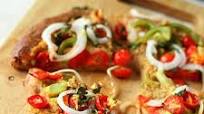 Chana Masala Hummus, cherry tomatoes, Veggies Rustic Pizza. vegan Chana Masala Hummus, cherry tomatoes, Veggies Rustic Pizza. vegan