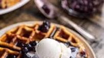 Greek Yogurt Blueberry Waffles with Fresh Blueberry Sauce Greek Yogurt Blueberry Waffles with Fresh Blueberry Sauce