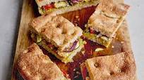 Courgette, tomato and red onion focaccia Courgette, tomato and red onion focaccia