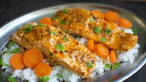 Baked Honey and Garlic Salmon with Carrots and Rice Baked Honey and Garlic Salmon with Carrots and Rice
