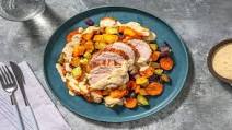 Pork Tenderloin and Root Veggie Tray-Bake with Gravy Pork Tenderloin and Root Veggie Tray-Bake with Gravy