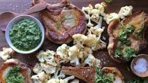 Pork Chops with Arugula Pesto and Roasted Cauliflower Pork Chops with Arugula Pesto and Roasted Cauliflower