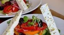 Stacked Greek Salad With Feta Triangles Stacked Greek Salad With Feta Triangles