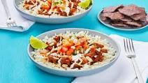 San Antonio Beef Bowls with Blue Corn Tortilla Chips, Fresh Salsa & Lime Crema San Antonio Beef Bowls with Blue Corn Tortilla Chips, Fresh Salsa & Lime Crema