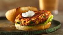 Salmon Burgers with Sour Cream-Dill Sauce Salmon Burgers with Sour Cream-Dill Sauce