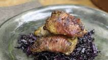 Bacon-Wrapped Partridges Breast with Braised Red Cabbage Bacon-Wrapped Partridges Breast with Braised Red Cabbage