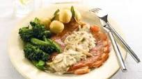 Gammon with creamy onion and mustard sauce Gammon with creamy onion and mustard sauce