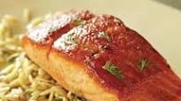 Broiled Õra King Salmon with Honey Mustard Dill Glaze, Steamed Asparagus and Orzo Broiled Õra King Salmon with Honey Mustard Dill Glaze, Steamed Asparagus and Orzo