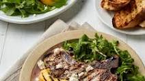 Bone-In Pork Chops with Grilled Peaches & Arugula Bone-In Pork Chops with Grilled Peaches & Arugula