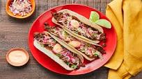 Smashed Black Bean Tacos with Creamy Slaw, Pickled Onion & Red Pepper Crema Smashed Black Bean Tacos with Creamy Slaw, Pickled Onion & Red Pepper Crema