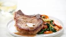 Butter-Basted Pork Chop with roasted carrots and spinach Butter-Basted Pork Chop with roasted carrots and spinach