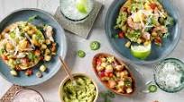 Shrimp Ceviche, Pineapple and Avocado Tostadas with Jicama-Orange Slaw Shrimp Ceviche, Pineapple and Avocado Tostadas with Jicama-Orange Slaw