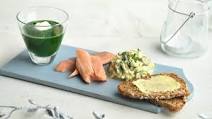 Smoked trout with watercress purée and chopped egg salad Smoked trout with watercress purée and chopped egg salad