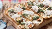 Eggplant & Summer Pepper Focaccia Pizza with Arugula-Parsley Pesto & Lemon Ricotta Eggplant & Summer Pepper Focaccia Pizza with Arugula-Parsley Pesto & Lemon Ricotta