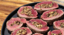 Stuffed Venison Backstrap with Walnut, Sage & Cremini Mushroom Stuffed Venison Backstrap with Walnut, Sage & Cremini Mushroom