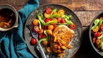 Pork chops with apricot mostarda and tomato-celery salad Pork chops with apricot mostarda and tomato-celery salad