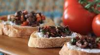 Bruschetta with Cream Cheese and Black Olive Topping recipe Bruschetta with Cream Cheese and Black Olive Topping recipe