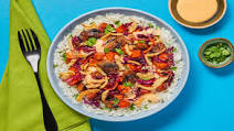 Sweet Chili Roasted Veg Bowls over Cilantro Rice with Sweet Chili Mayo & Crispy Fried Onions Sweet Chili Roasted Veg Bowls over Cilantro Rice with Sweet Chili Mayo & Crispy Fried Onions