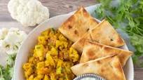 Indian Potato-Cauliflower Curry (Aloo Gobi) with Cucumber Raita & Naan Indian Potato-Cauliflower Curry (Aloo Gobi) with Cucumber Raita & Naan