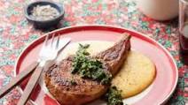 Pork Chops with Roasted Kale and Walnut Pesto Pork Chops with Roasted Kale and Walnut Pesto