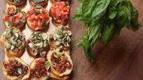 BRUSCHETTA PLATTER (with tomato & basil, mushroom & thyme, olive-caper tapenade, BRUSCHETTA PLATTER (with tomato & basil, mushroom & thyme, olive-caper tapenade,