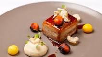Cured pork belly, baked apple and crackling Cured pork belly, baked apple and crackling