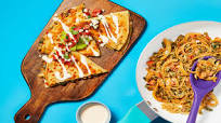 One-Pan Rajas Quesadillas with Salsa Fresca, Southwest Crema & Guacamole One-Pan Rajas Quesadillas with Salsa Fresca, Southwest Crema & Guacamole